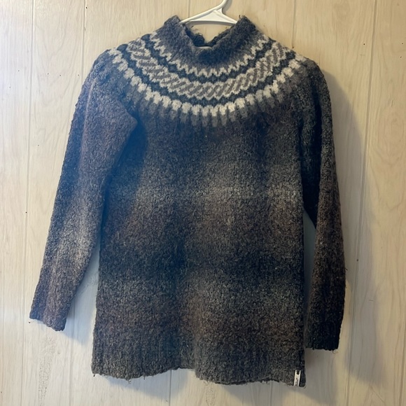 Woolrich Fair Isle Lambswool Wool Blend Cozy Tunic Sweater. Brown Gray. - Picture 1 of 5